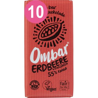 Ombar® 10 er Pack Erdbeere + Kokosmilch Bio Roh-Schokolade,10 x 35 g