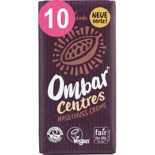 Ombar 10er Pack Ombar® CENTRES Haselnuss Creme  Bio-Rohschokolade, 10 x35 g