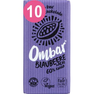 Ombar®  10 er Pack Acai + Blaubeere Bio Roh-Schokolade, 10 x 35 g