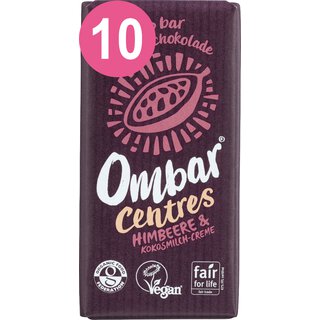 Ombar 10 er Pack Ombar CENTRES Himbeere Kokosmilch Creme Bio-Rohschkolade 10 x 35 g
