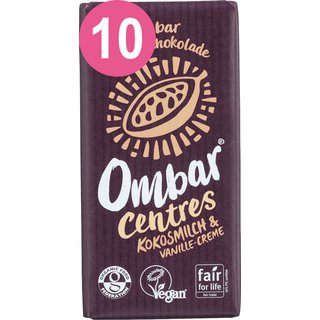 Ombar® 10 er Pack CENTRES Kokosmilch Vanille Creme Bio Roh-Schokolade, 10 x 35 g